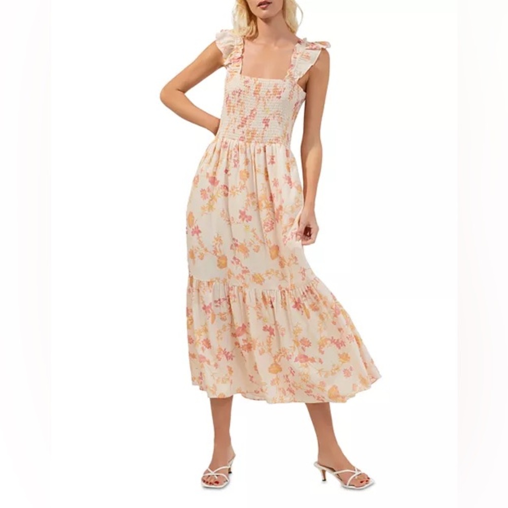 French Connection Pink and Cream Smocked Dress